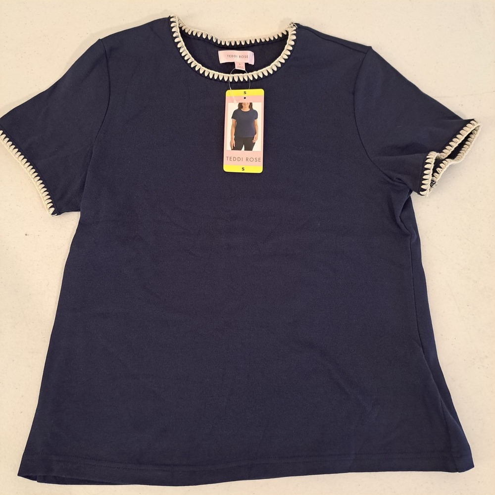 Teddi Rose Womens Tee S Navy NWT Whipstitch Trim 1775-182